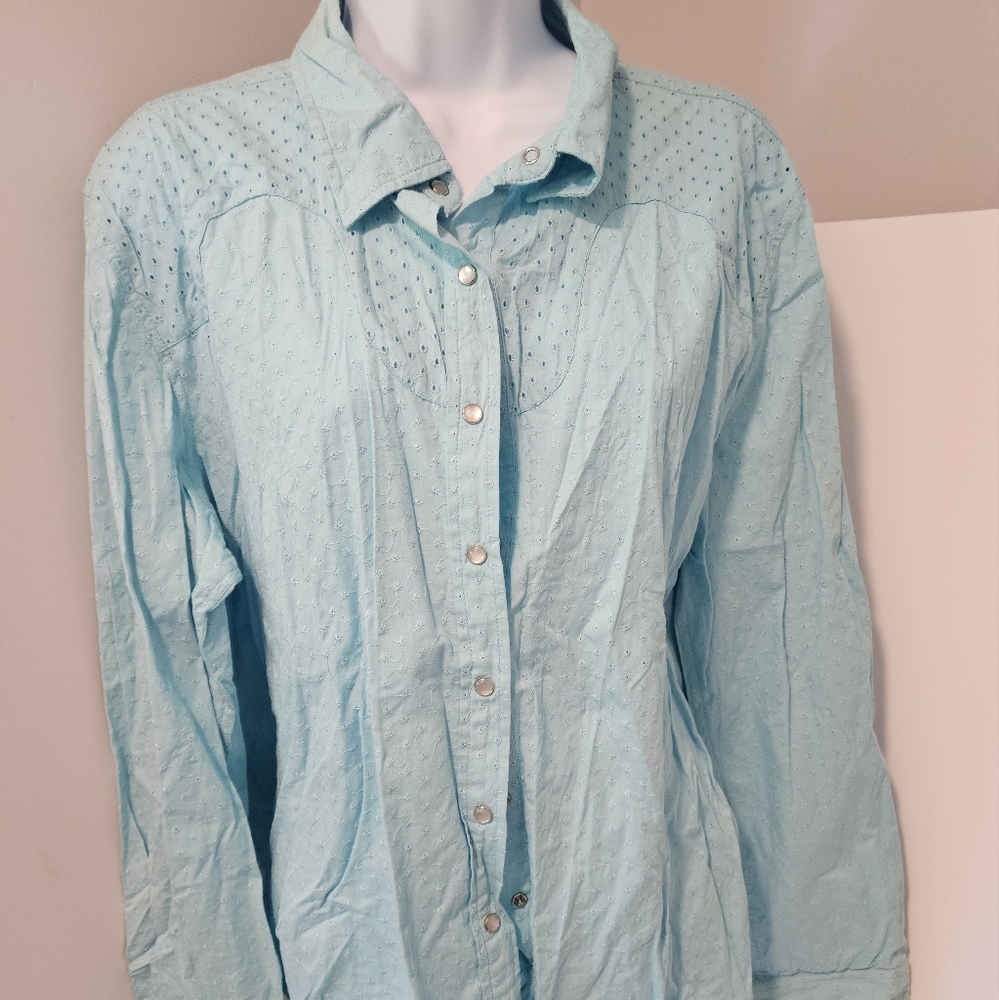 Susan Bristol Aqua Eyelet Blouse